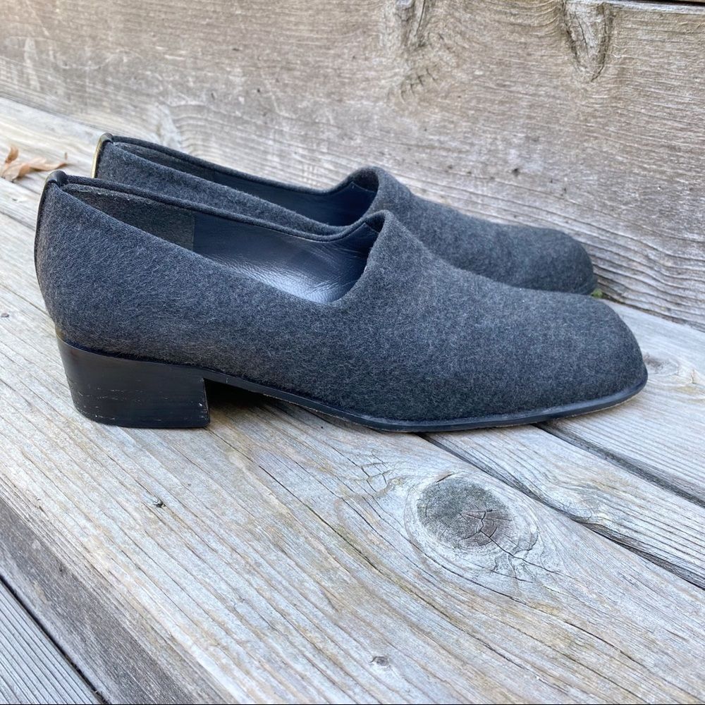 Stuart Weitzman Gray Wool chunky heel loafers 9.5